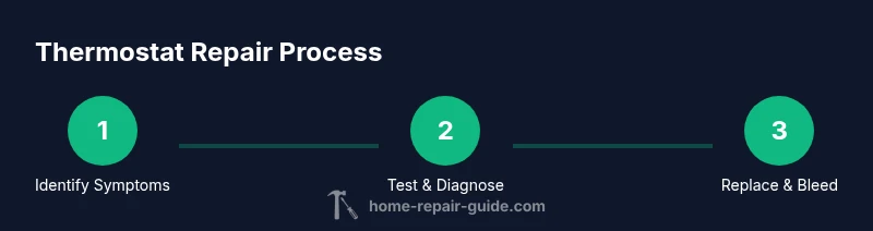 Process diagram showing car thermostat repair steps