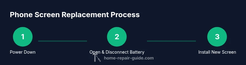 Process diagram showing three steps to replace a smartphone screen