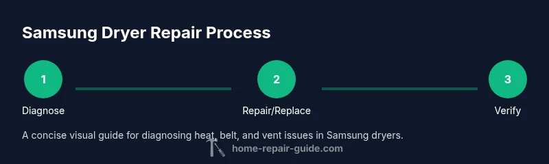 Infographic illustrating a 3-step process for repairing a Samsung dryer