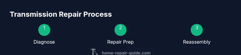 Transmission repair process steps: diagnose, prep, reassembly.