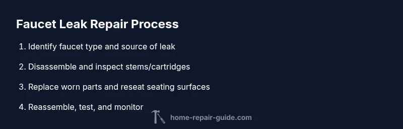 Process diagram showing faucet leak repair steps