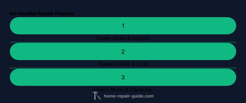 Process flow for air handler repair showing three steps: power down, inspect, diagnose