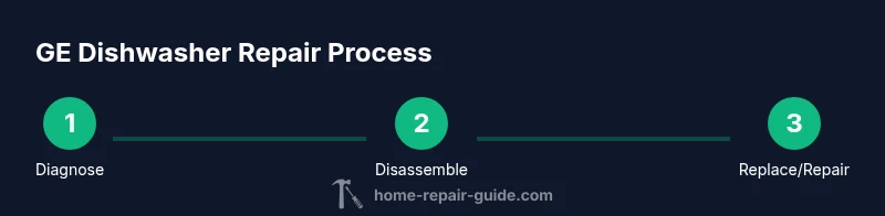Infographic showing GE dishwasher repair process with steps