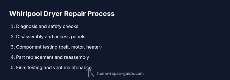 Infographic showing step-by-step Whirlpool dryer repair process