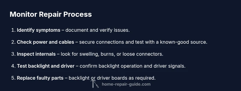 Process diagram showing steps to repair a computer monitor