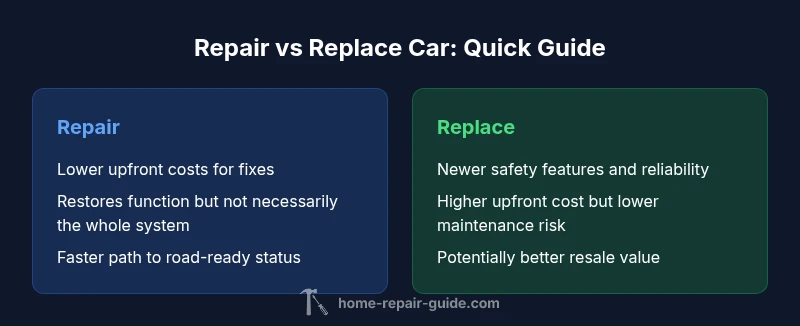 Comparison infographic showing Repair vs Replace for cars